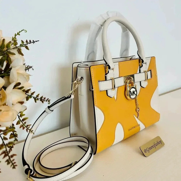 Michael Kors Purse Hamilton Satchel Crossbody Golden Rod Multi - Picture 2 of 9